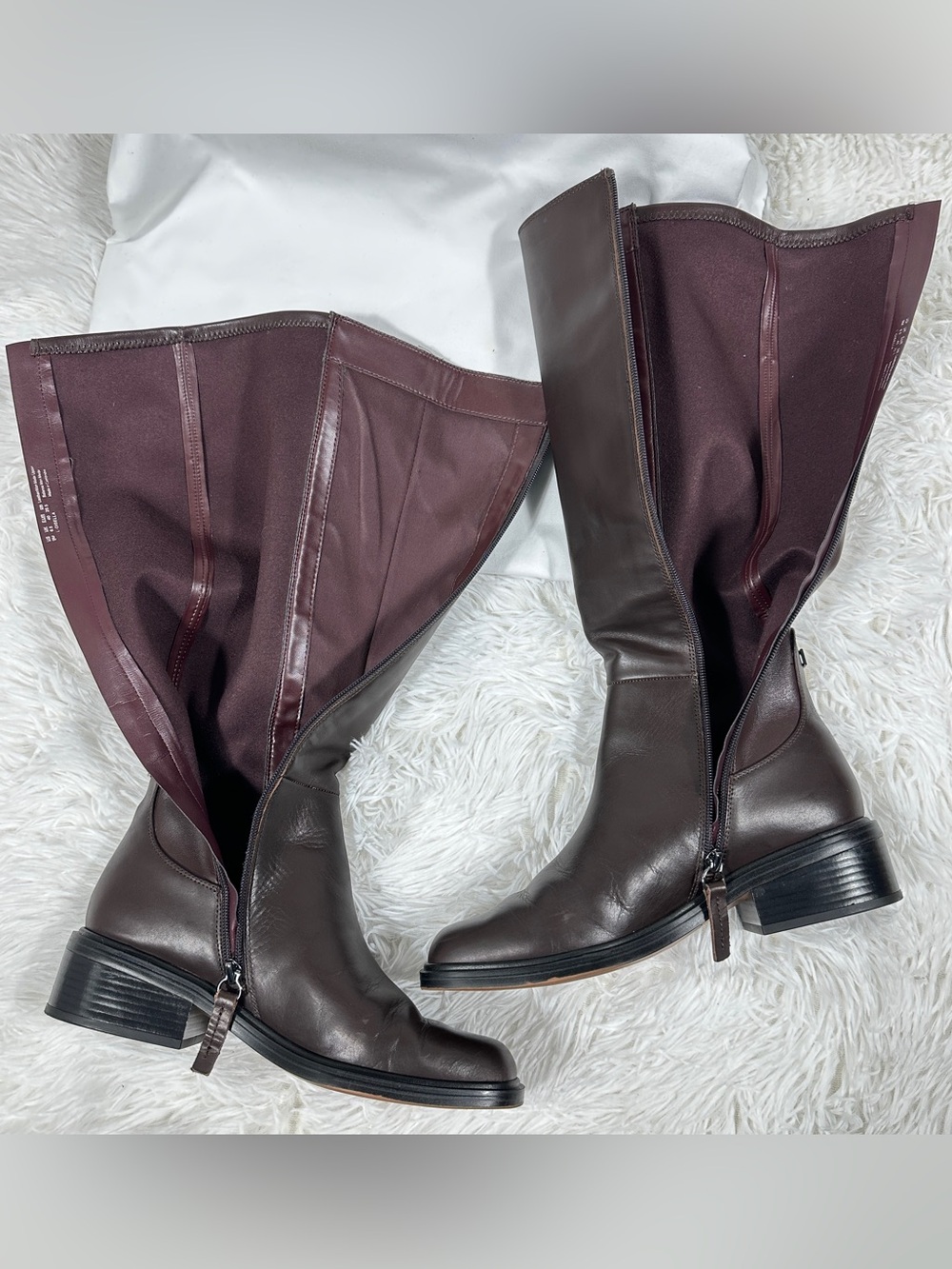 Franco Sarto Gisella Knee High Boots Burgundy Leather Low Heel Side Zip Size 9M - Picture 10 of 15